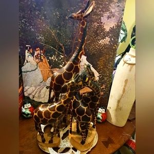 🪵Family Of Giraffe(4)Wood Sculpture  African Art Hand Carved Made In Kenya🇰🇪